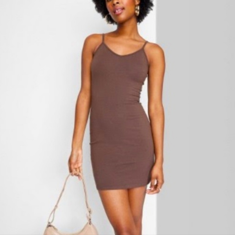 Bodycon Dark Brown Mini Dress Preppy Strappy Sexy